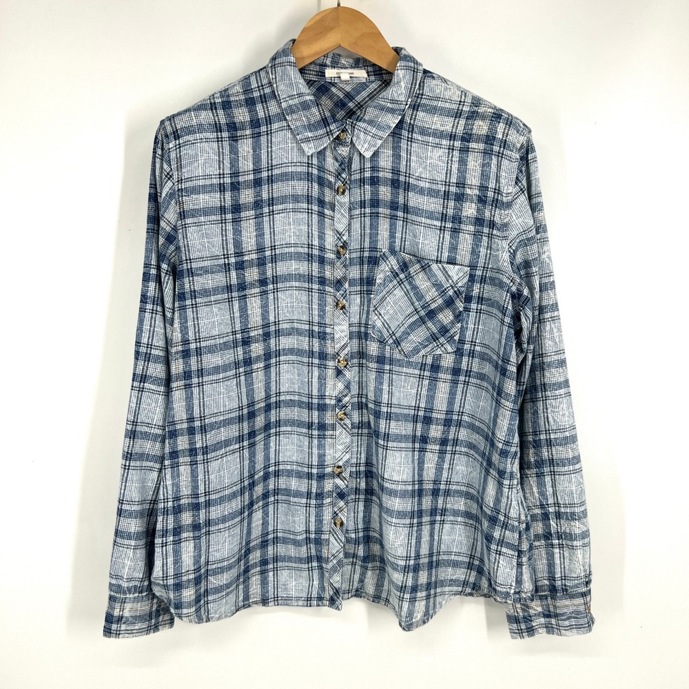 Maurices Womens XL Blue White Plaid Cotton Button Down Shirt Long Sleeve Pocket